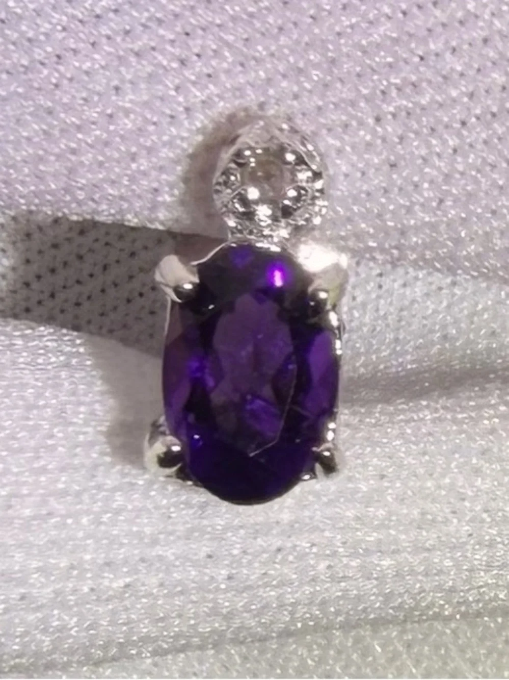 925 Sterling Silver Stud Earrings/Amethyst and Natural Diamond